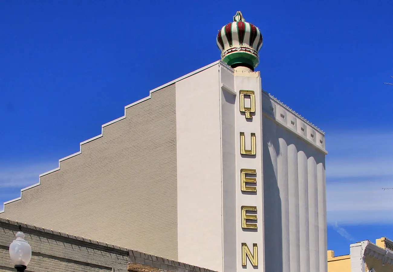 The Queen Theatre on Main Street in downtown Bryan, Texas
